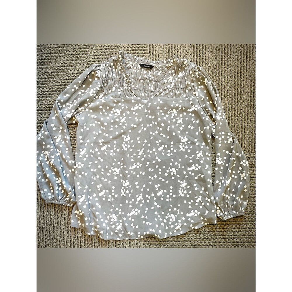 Dokotoo Gray Blouse with White Abstract Dots